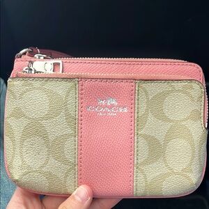 Coach Pink and Tan Wristlet